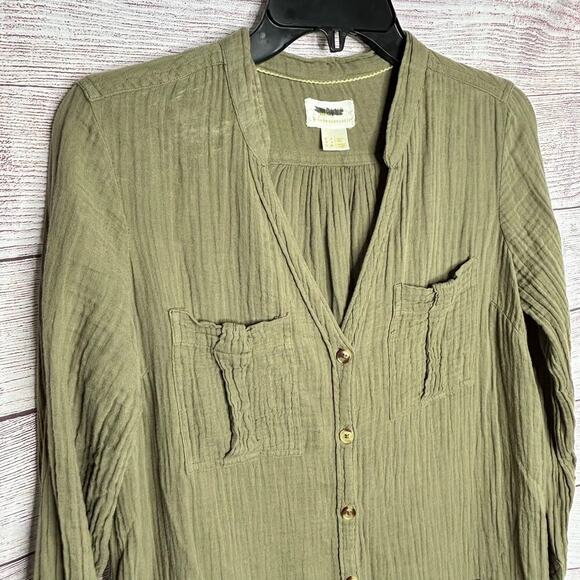 Maeve By Anthropologie Katie Green Cotton Gauze Button Down Shirt Dress Size 0 - Picture 10 of 12